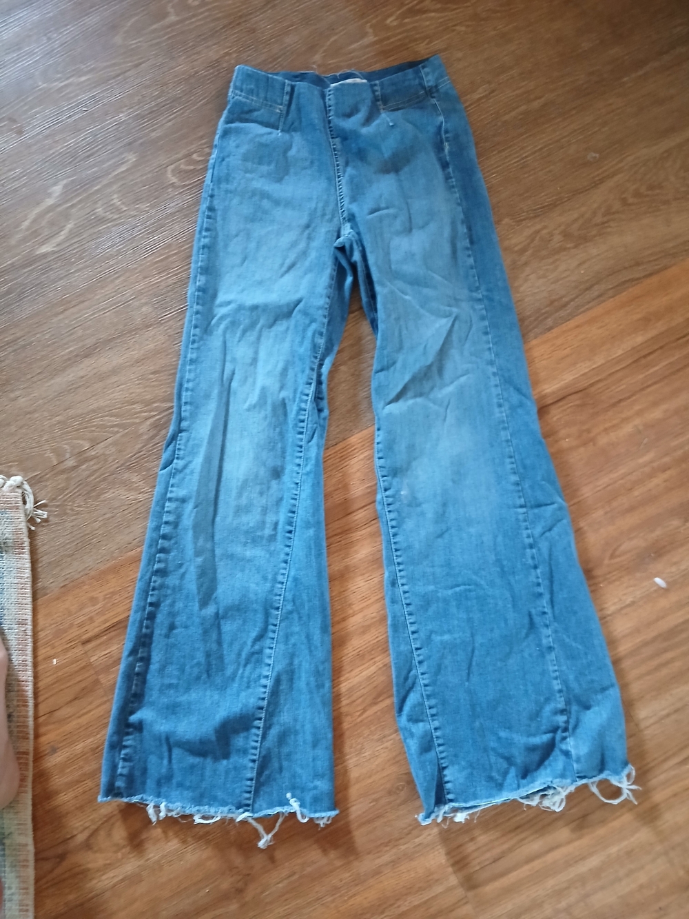 We The Free Women's Blue Wide Flared High Wasted Pull On Jeans - Classic Denim
